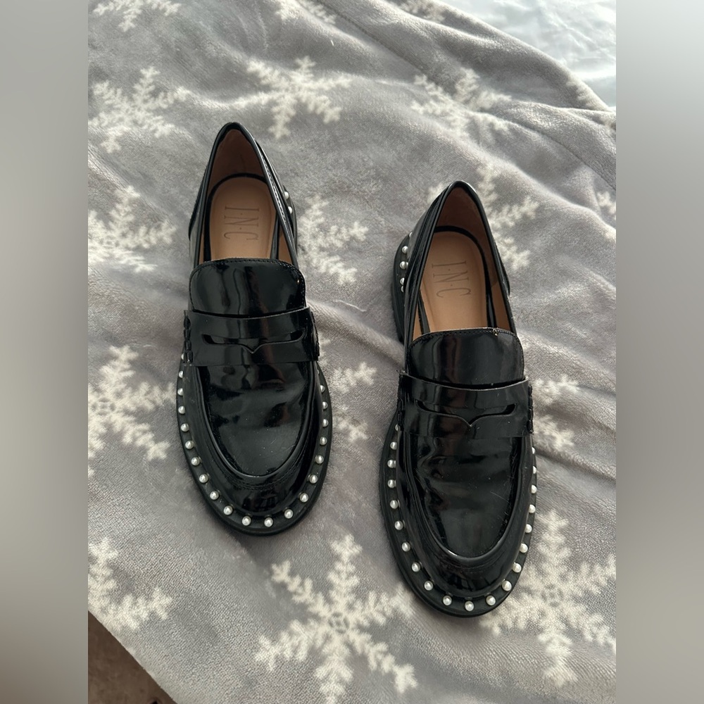 INC black loafers with pearls. Side 6